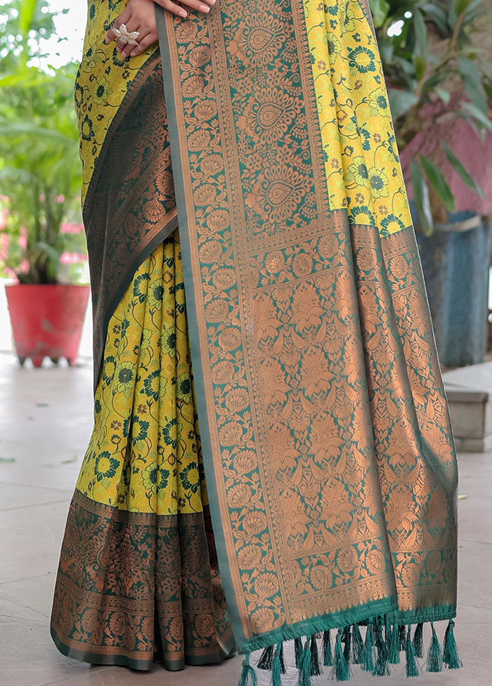 Mehendi Banarasi Silk Saree With Blouse Piece Outlet Release Dates