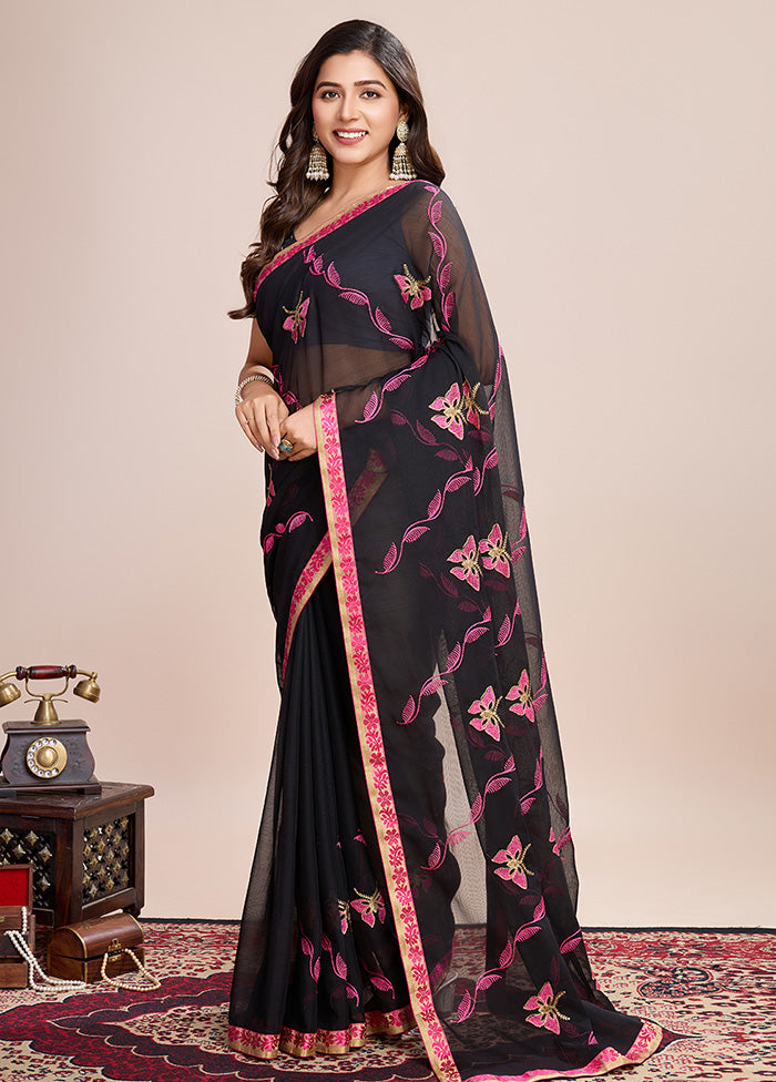 Black Georgette Saree With Blouse Piece Sale 2025 New