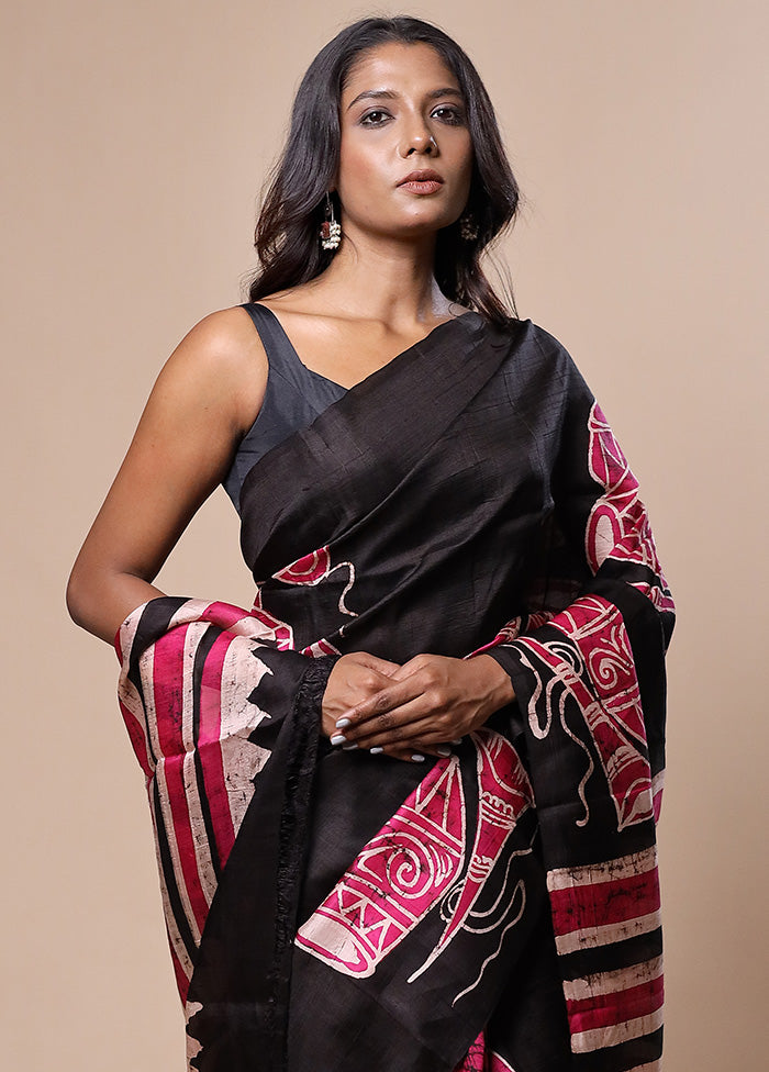 Black Printed Pure Silk Saree Without Blouse Piece Sale Wiki