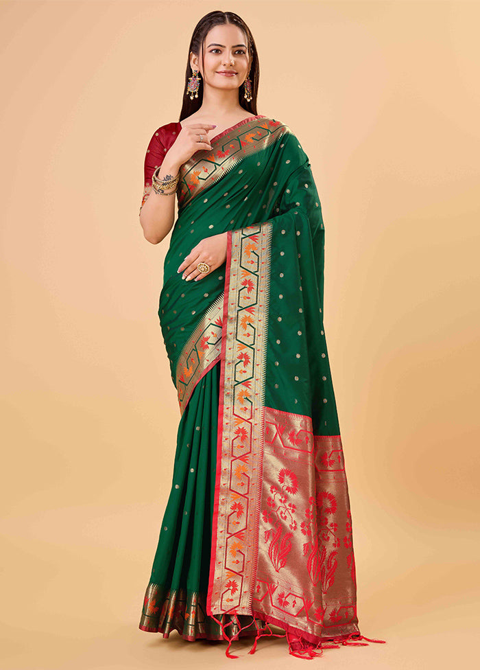 Green Banarasi Silk Saree With Blouse Piece Sast Online