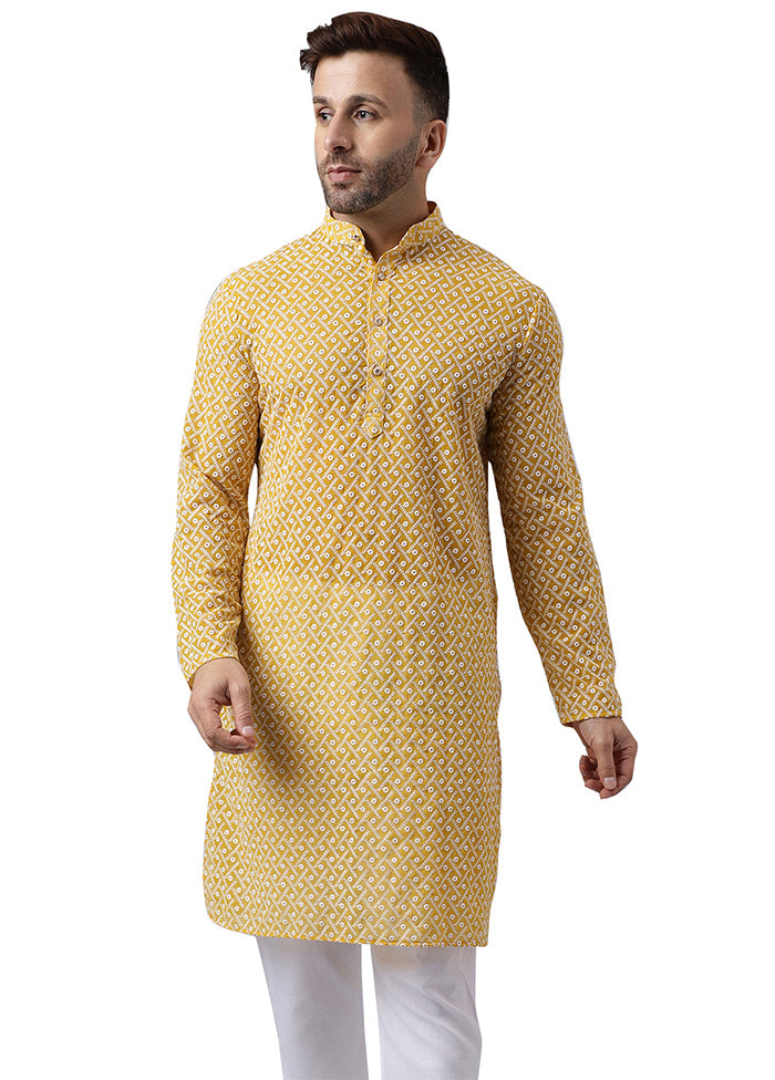 Yellow Silk Embroidered Kurta Low Cost Cheap Online