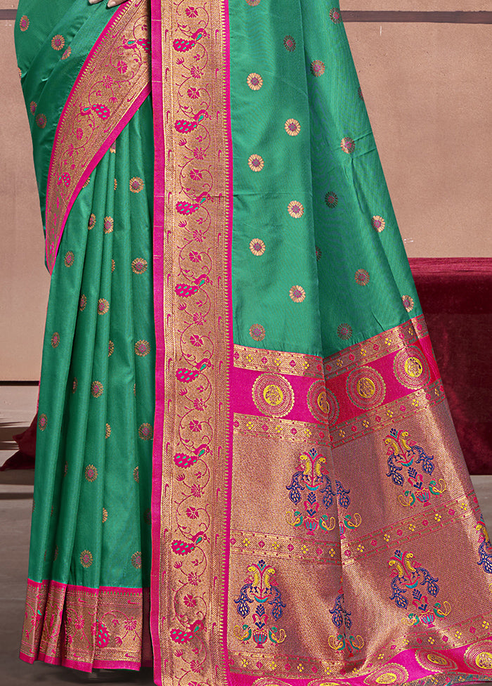 Teal Green Dupion Silk Saree With Blouse Piece Discount Latest Collections