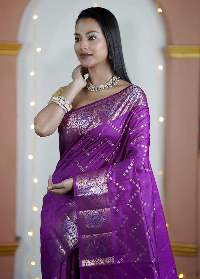 Purple Handloom Dupion Pure Silk Saree With Blouse Piece Outlet Genuine