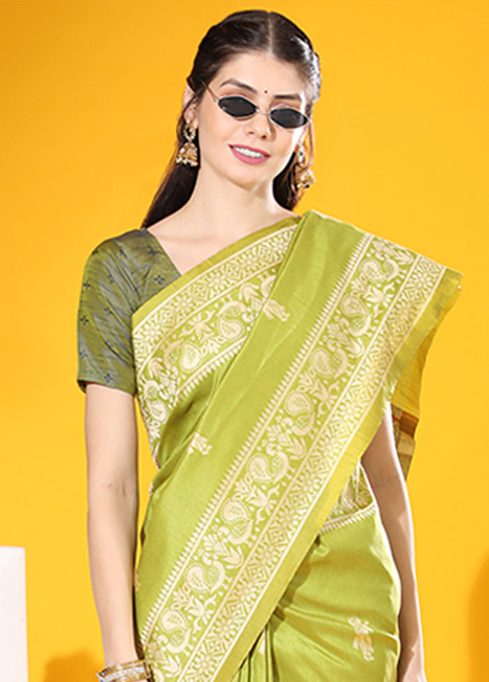 Mehendi Spun Silk Saree With Blouse Piece Buy Cheap Release Dates