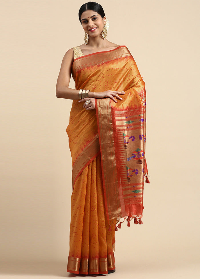 Orange Spun Silk Saree With Blouse Piece Cheap From China