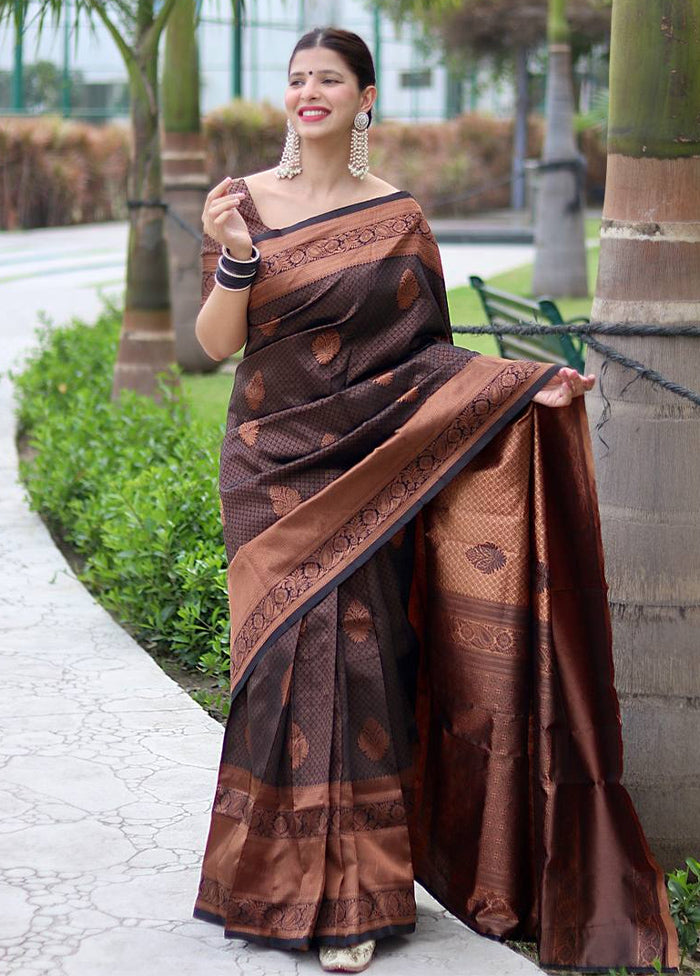 Brown Banarasi Silk Saree With Blouse Piece Low Shipping Cheap Pice