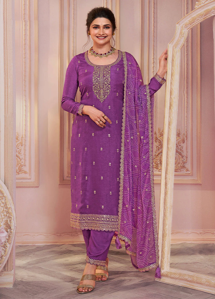 3 Pc Purple Semi Stitched Georgette Suit Set Cheap Sale Now