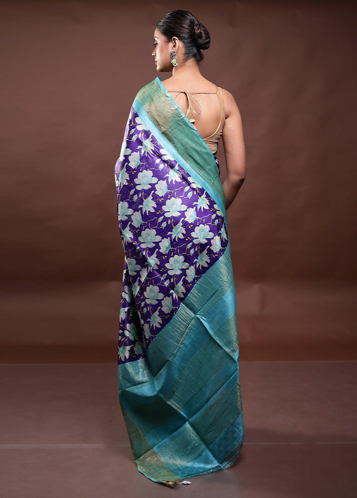 Blue Tussar Silk Saree With Blouse Piece 2025 Unisex Cheap Pice