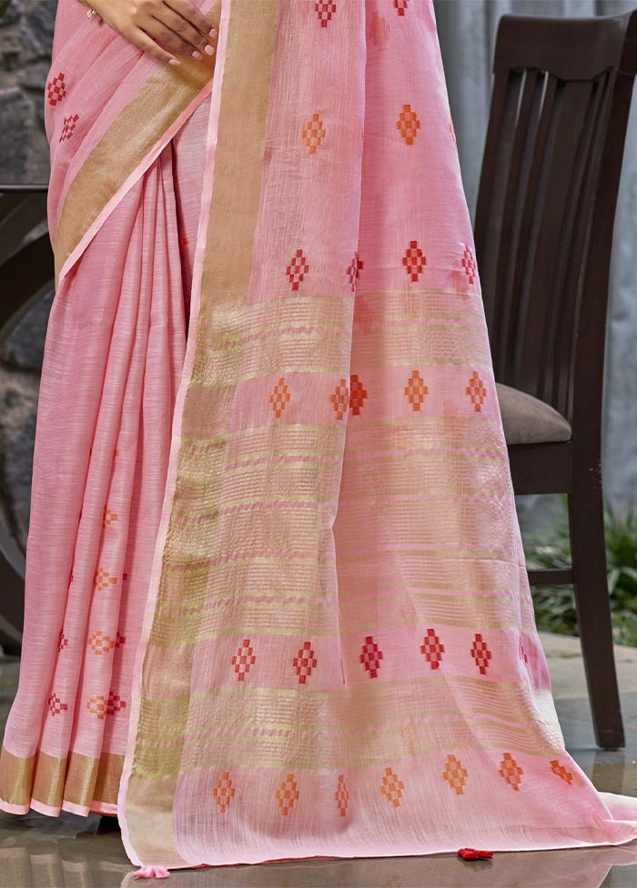 Pink Linen Silk Saree With Blouse Piece Outlet Discount Authentic