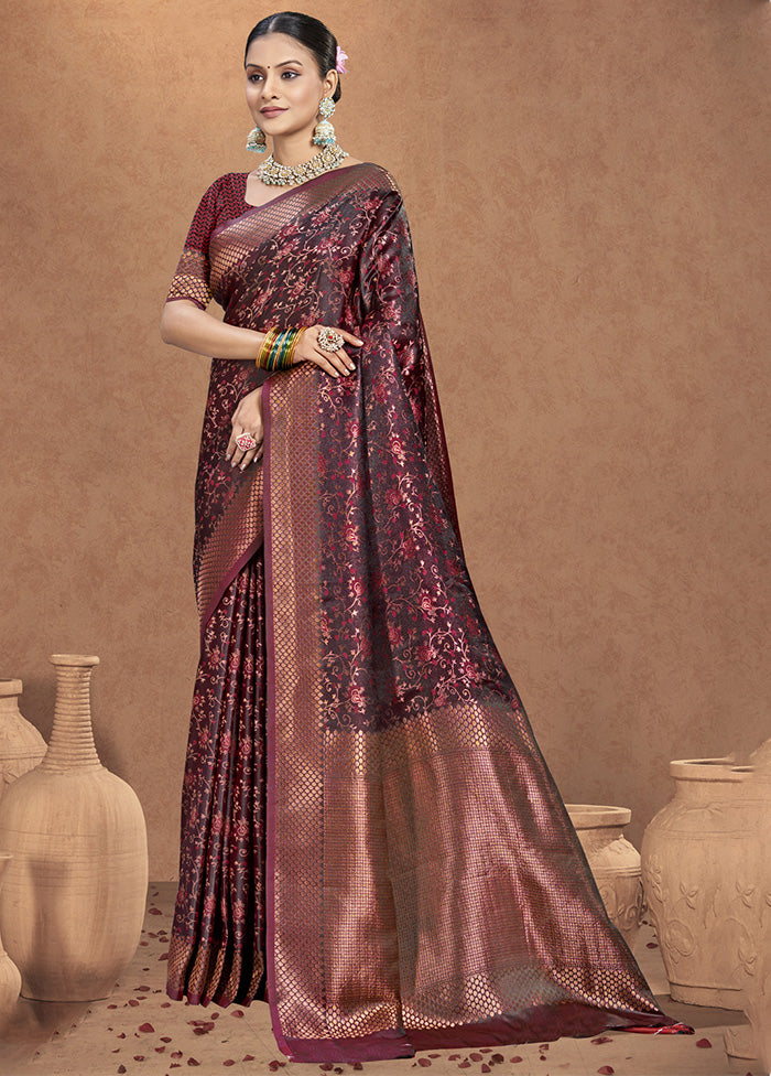 Maroon Spun Silk Saree With Blouse Piece Cheap Sale Choice