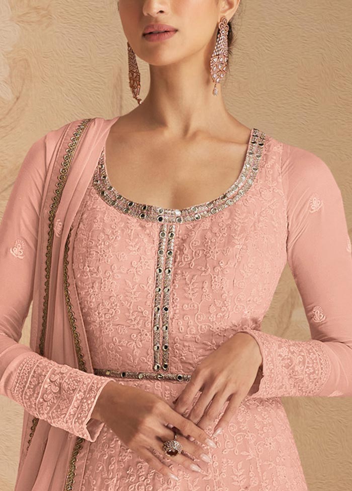 3 Pc Peach Semi Stitched Georgette Suit Set Discount Get To Buy