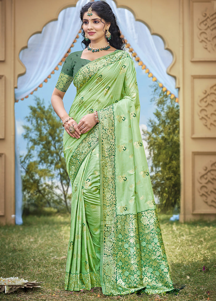 Light Green Spun Silk Saree With Blouse Piece Discount Best Seller