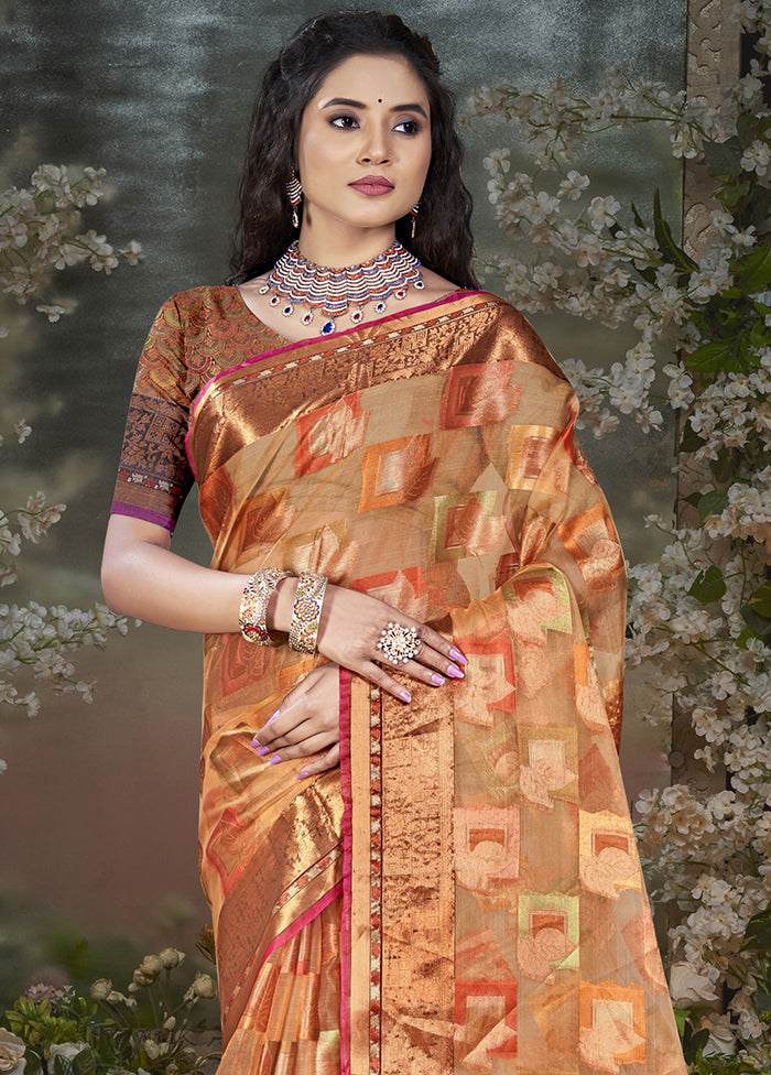 Peach Chanderi Silk Saree With Blouse Piece Sale Release Dates