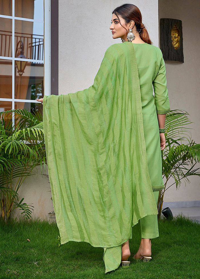 3 Pc Light Green Readymade Cotton Suit Set Popular Sale Online