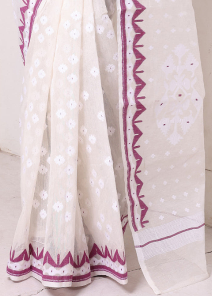 Off White Pure Cotton Texture Saree Without Blouse Piece Cheap Affordable