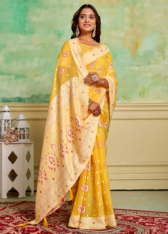 Yellow Cotton Saree With Blouse Piece Cheap Sale Shop For