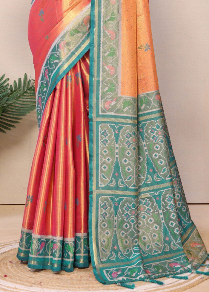 Dark Peach Banarasi Silk Saree With Blouse Piece Clearance Limited Edition