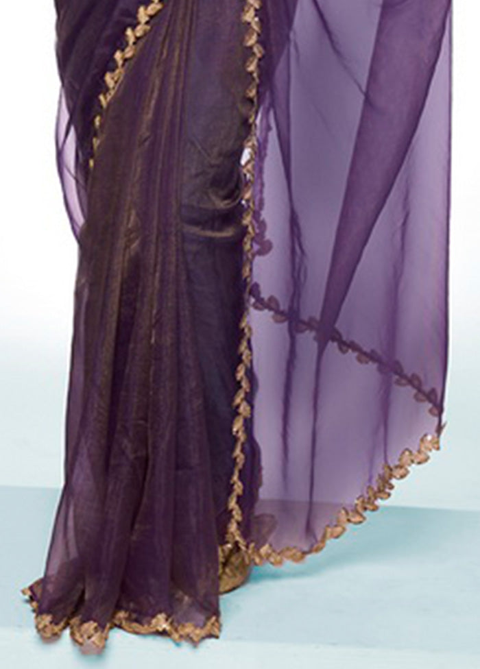 Purple Spun Silk Saree With Blouse Piece Cheap Shop