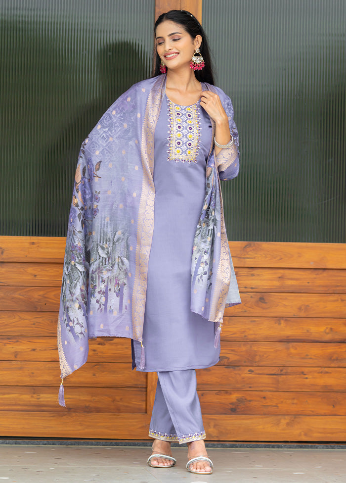 3 Pc Lavender Readymade Silk Suit Set Free Shipping Buy