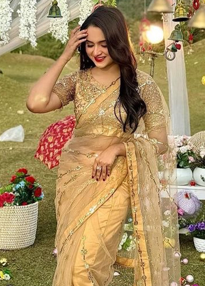 Gold Net Saree With Blouse Piece Sale Footlocker