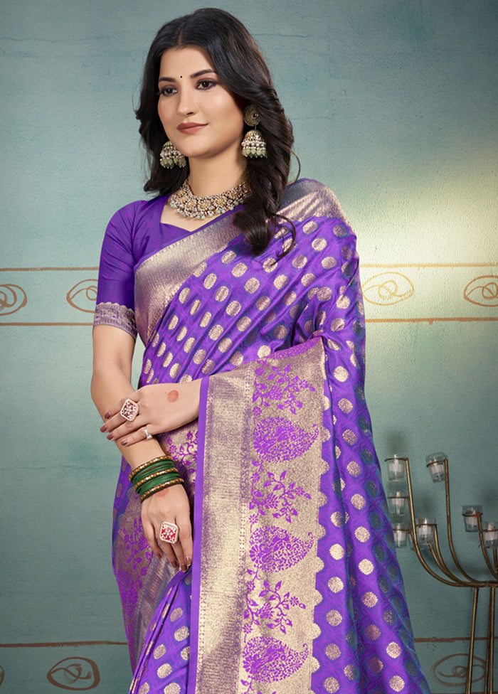 Violet Spun Silk Saree With Blouse Piece Clearance 100% Guaranteed