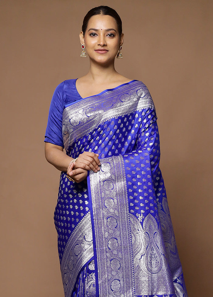 Blue Banarasi Silk Saree With Blouse Piece Deals Cheap Pice