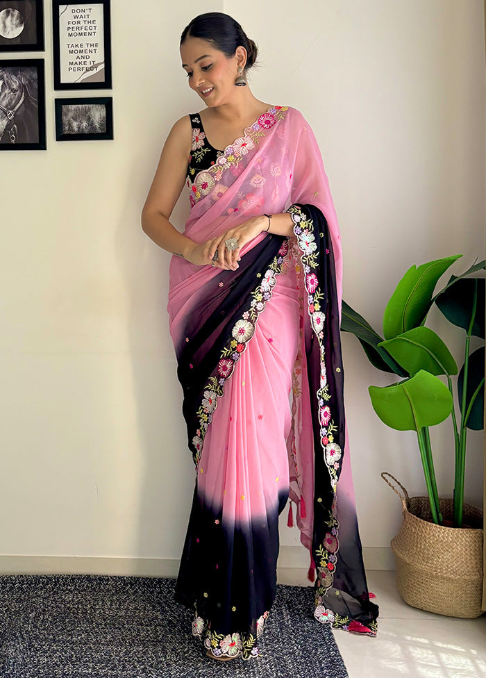 Pink Georgette Saree With Blouse Piece Sale Pre Order