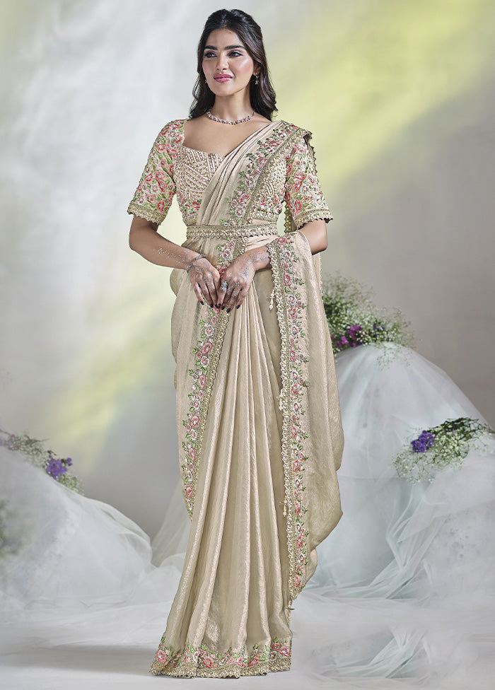 Cream Satin Silk Saree With Blouse Piece Websites For Sale