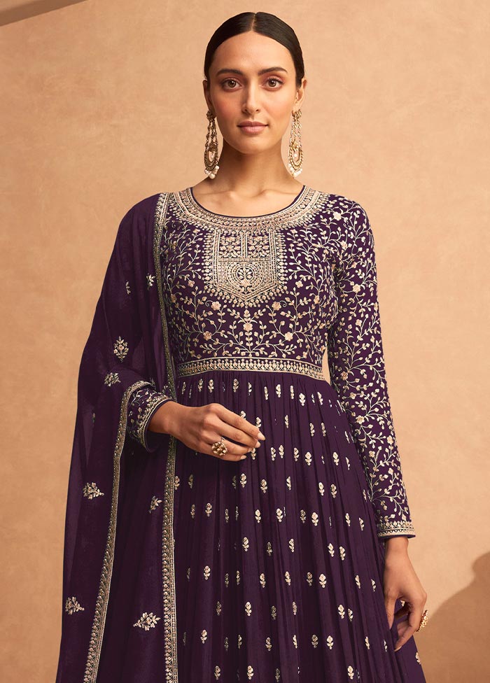 3 Pc Purple Semi Stitched Georgette Suit Set Sast Cheap Pice