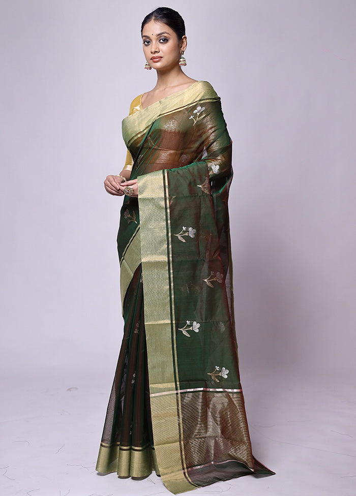 Green Handloom Chanderi Pure Cotton Saree With Blouse Piece Buy Cheap New