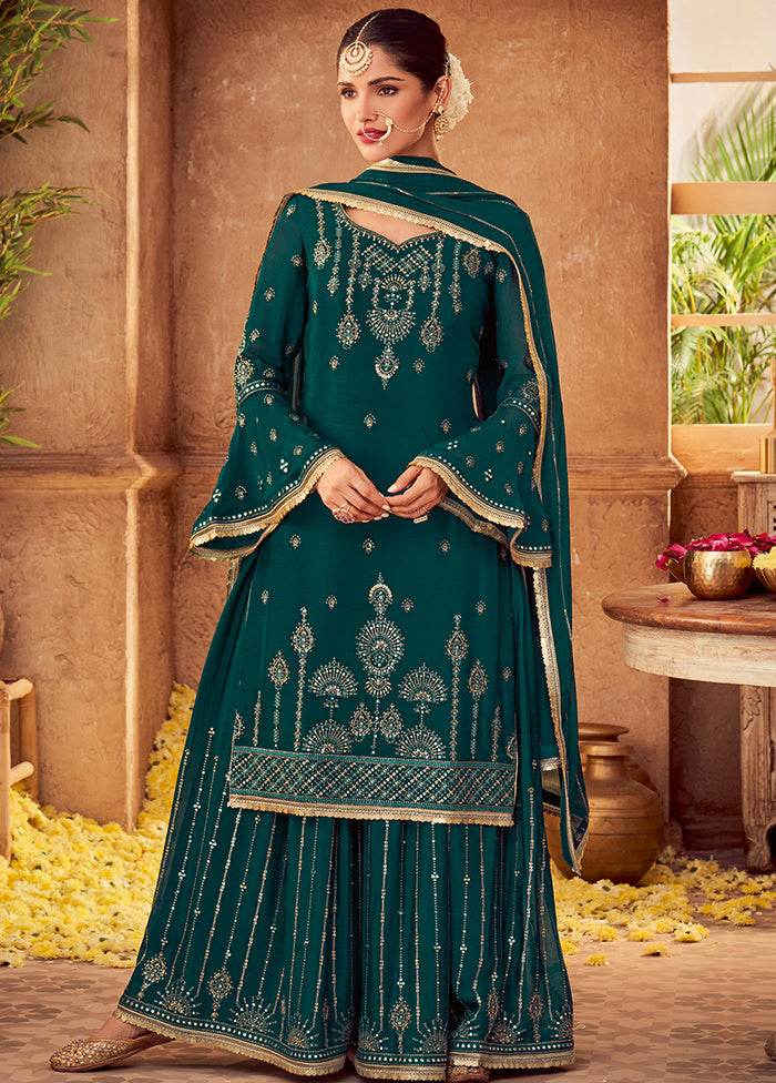 3 Pc Green Unstitched Silk Suit Set Buy Cheap Pices