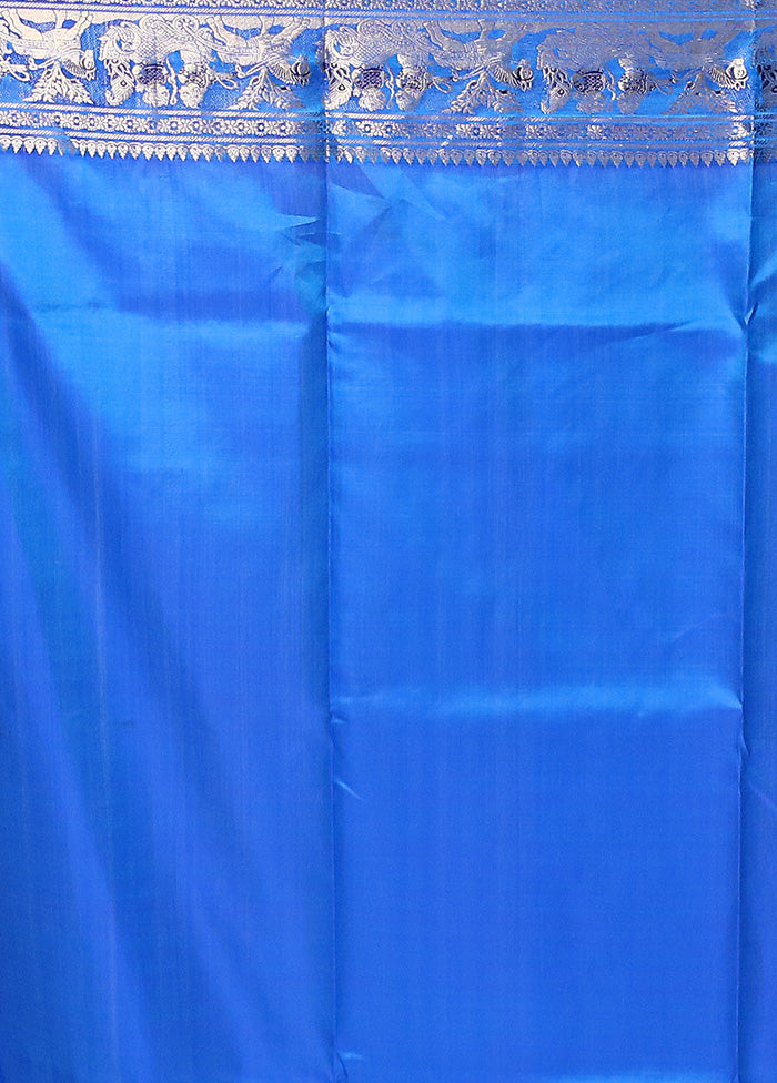 Blue Handloom Baluchari Pure Silk Saree With Blouse Piece Free Shipping Manchester