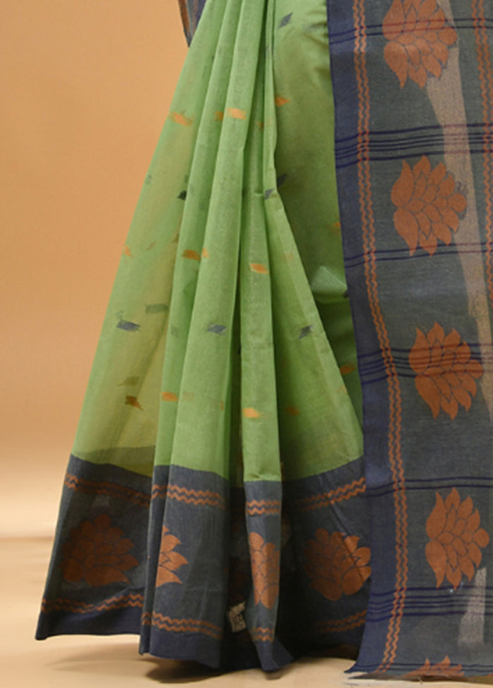 Green Cotton Woven Work Saree Without Blouse Piece Shipping Outlet Store Online