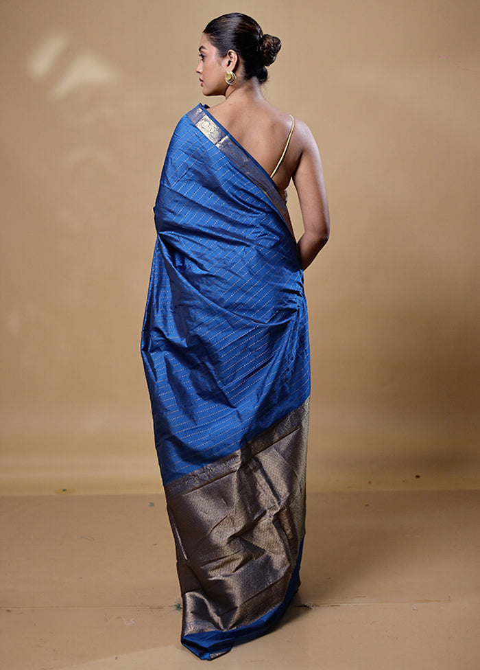 Blue Kanjivaram Silk Saree With Blouse Piece 100% Original