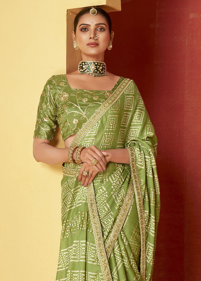 Green Chiffon Silk Saree With Blouse Piece Comfortable Cheap Pice