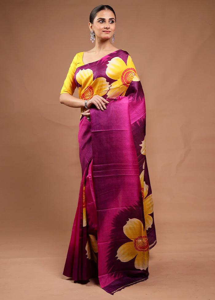 Pink Printed Pure Silk Saree Without Blouse Piece Manchester Great Sale Online