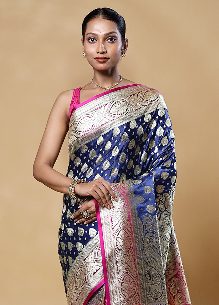 Blue Banarasi Silk Saree With Blouse Piece Fashionable Cheap Pice