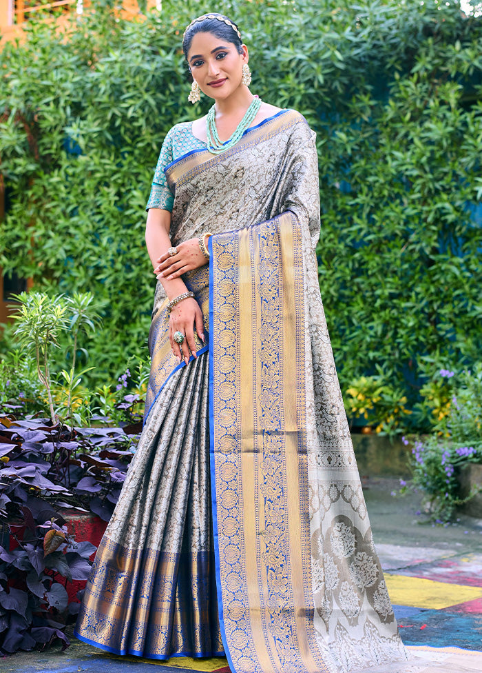 Grey Banarasi Silk Saree With Blouse Piece Buy Cheap Shop