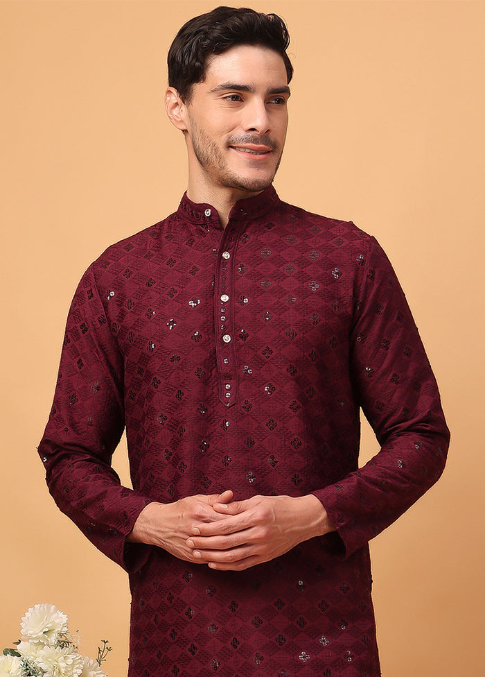 Maroon Viscose Embroidered Kurta Buy