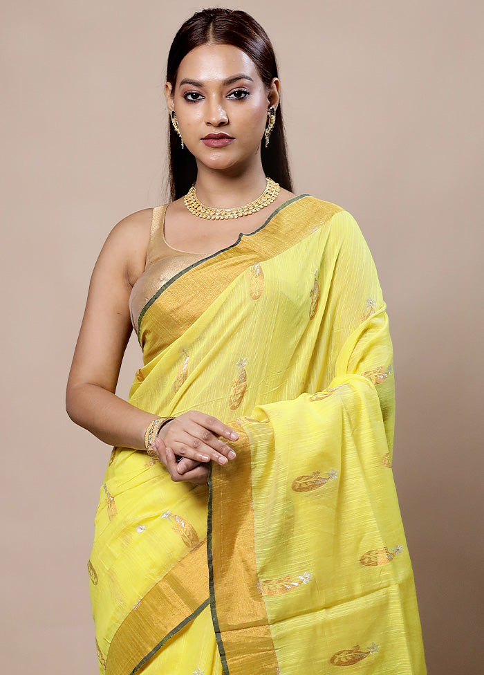 Yellow Khadi Cotton Saree With Blouse Piece Footlocker Pictures Sale Online