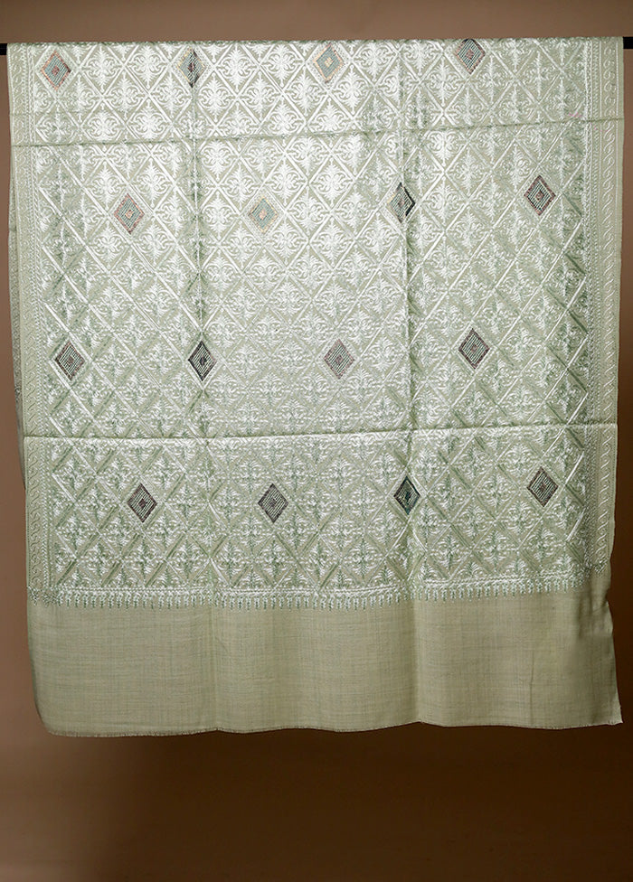 Green Butta Work With Zari Woven Border Shawl Shop Offer