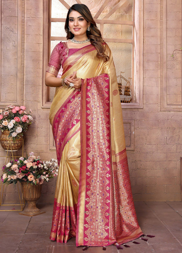 Cream Banarasi Silk Saree With Blouse Piece Cheap Purchase