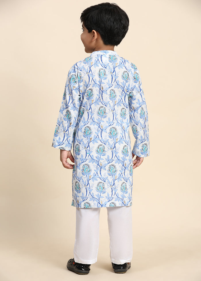 Blue Cotton Full Sleeves Collar Neckshape Kurta Pajama Set Cheapest Pice Sale Online