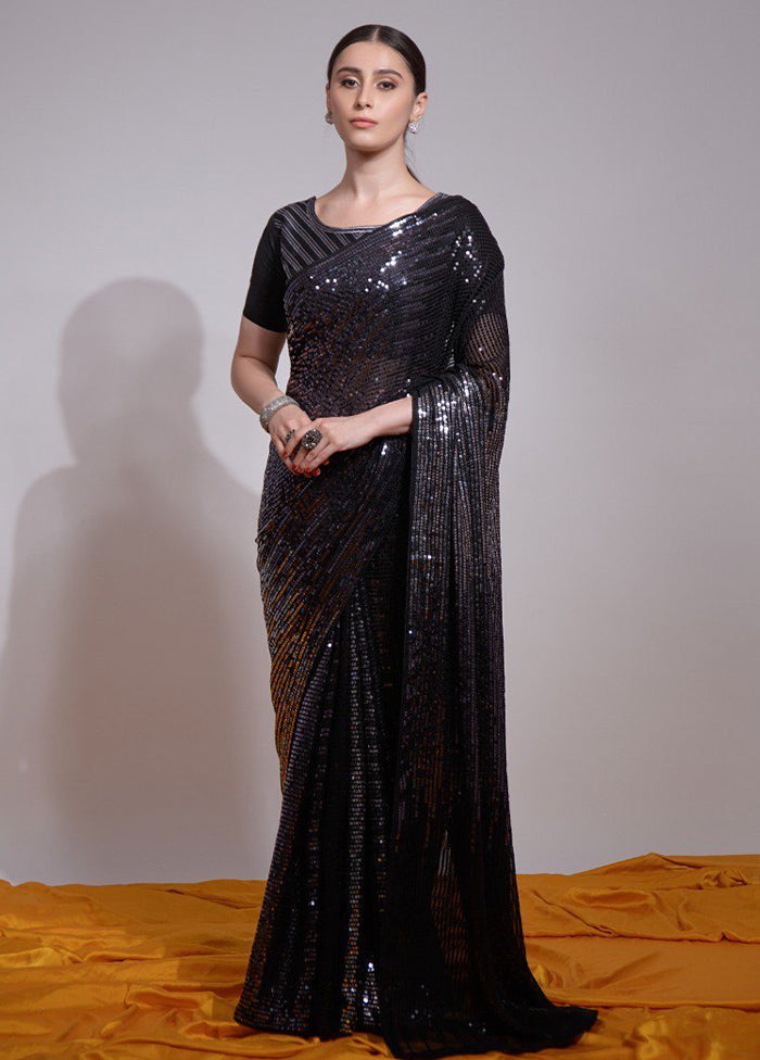 Black Georgette Saree With Blouse Piece 100% Original Cheap Pice