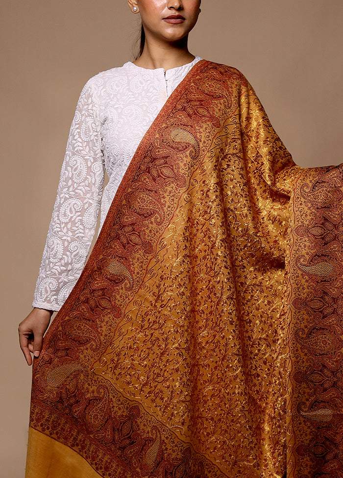 Yellow Butta Work With Zari Woven Border Shawl Cheap Sale Shop