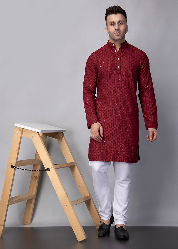 2 Pc Maroon Viscose Kurta Pajama Set Free Shipping Cheap