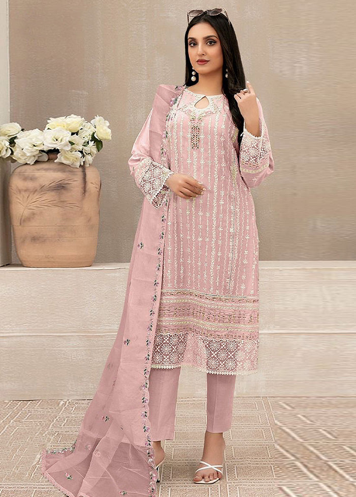 3 Pc Pink Semi Stitched Georgette Suit Set Cheap Pice Free Shipping