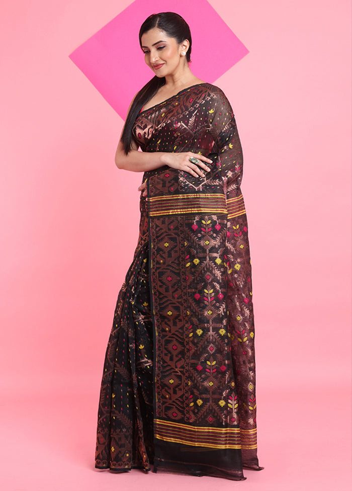 Black Cotton Woven Work Saree Without Blouse Piece Free Shipping Release Dates