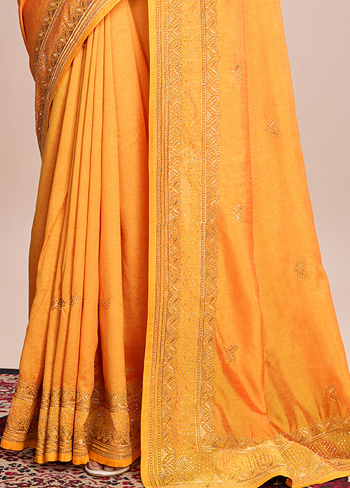 Mustard Spun Silk Saree With Blouse Piece From China For Sale