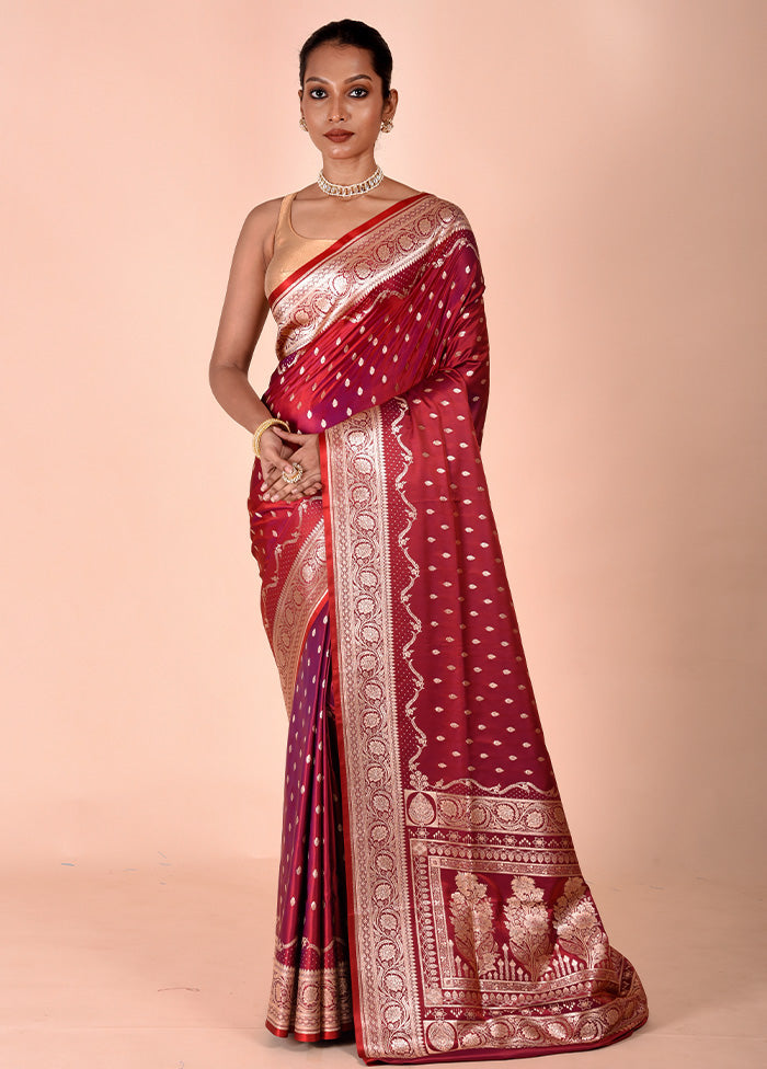 Maroon Banarasi Silk Saree With Blouse Piece Free Shipping Low Shipping